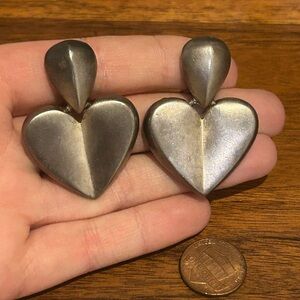 Vintage Givenchy Silvertone clip on Heart earrings
